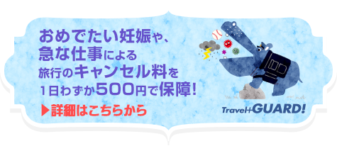 おめでたい妊娠や、急な仕事による旅行のキャンセル料を1日わずか500円で保障！