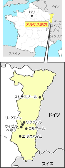 フランス アルザスのクリスマスマーケット開催地の地図