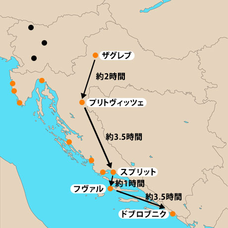 クロアチアおすすめプラン ビーチ＆周遊プラン地図