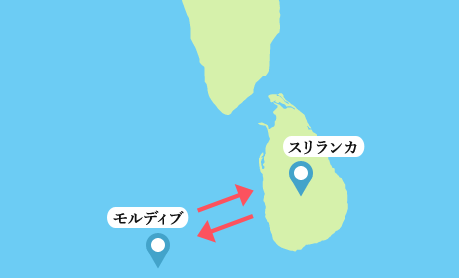 スリランカおすすめプラン 2か国周遊プラン地図