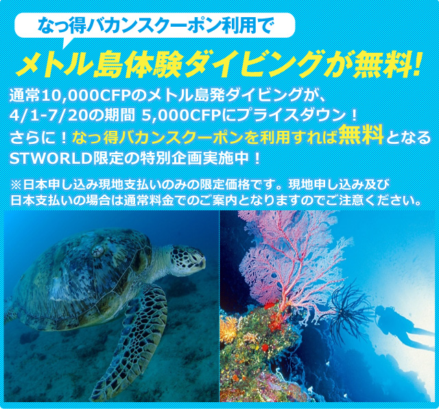 メトル島体験ダイビングが無料!
