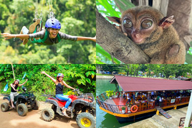 ボホール滞在の方【日本語ガイド】 陸網羅ツアー ジップライン・ターシャ・アドベンチャーATVバギー・チョコレートヒルズ＆ロボックリバークルーズランチ♪（アクティブプラン②）