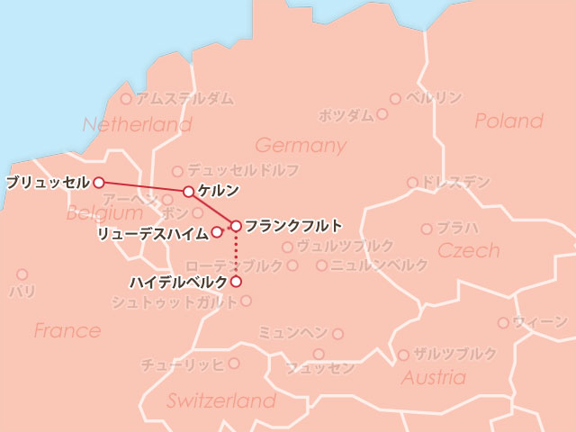 ドイツ×ベルギー周遊コース地図